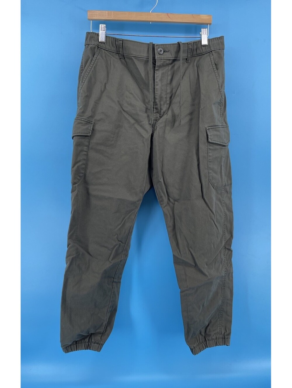 Uniqlo Mens Cargo Jogger Pants Olive Gray Size L Stretch Cotton
